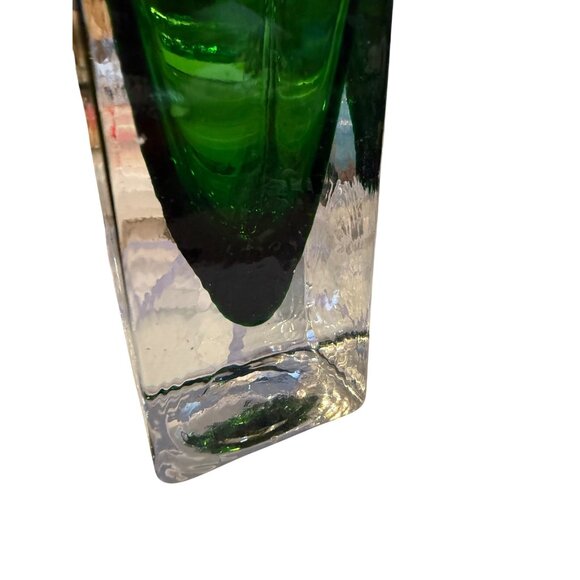 Tall Green Glass Vase With Clear Base For Home Or Office Decor Modern Geometric - Picture 9 of 13